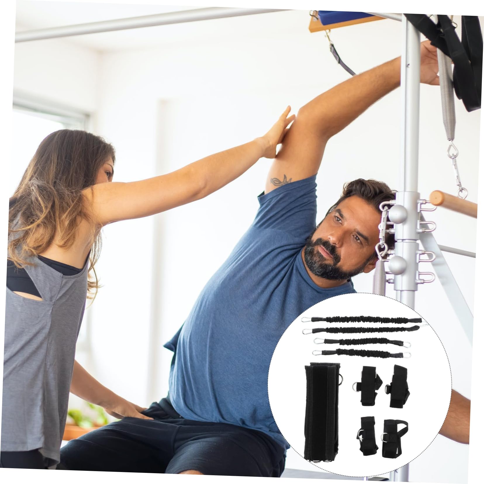 Set di Bande Elastiche Fitness 20lbs per Allenamento, Nero | Tessuto Oxford e Corda in Lattice, Dimensione Regolabile, Esercizi a Piedi e Uso Outdoor
