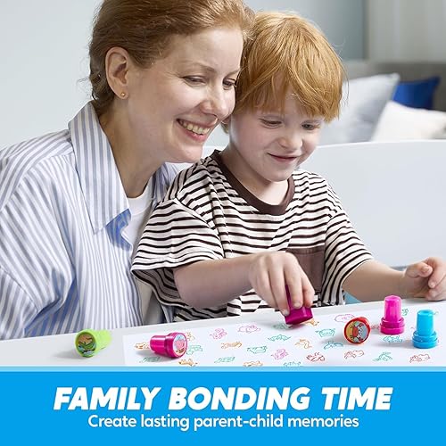 Miniatura 21 de JOYIN 50 sellos surtidos para niños, sellos de tinta con 50 diseños para fiestas de cumpleaños, premios de carnaval, sellos escolares, bolsa