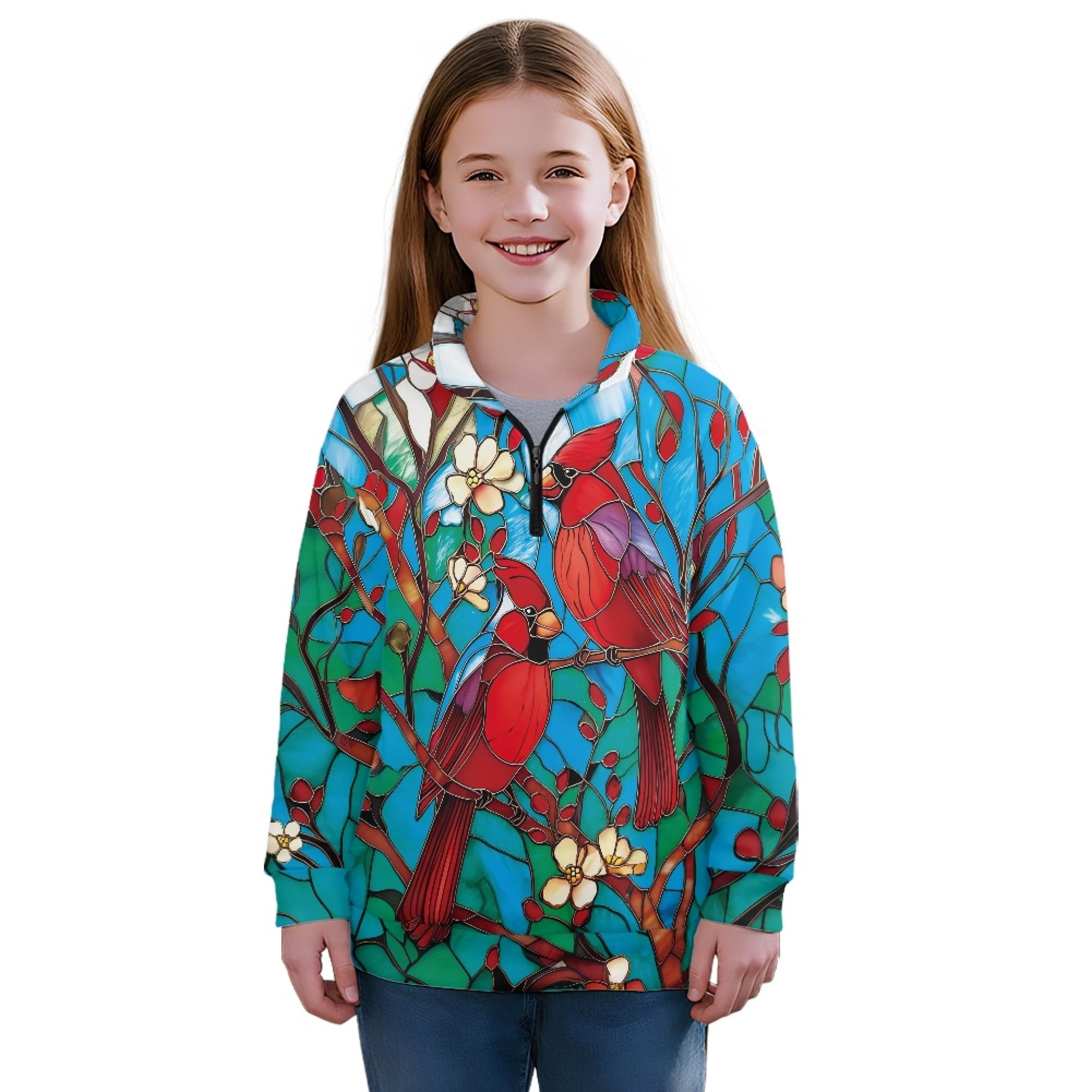 AmzPrint Half Zip Pullover Coat Girls Long Sleeve Pullover Spring Jogger Running Oversized Hoodies For Toddler Girls