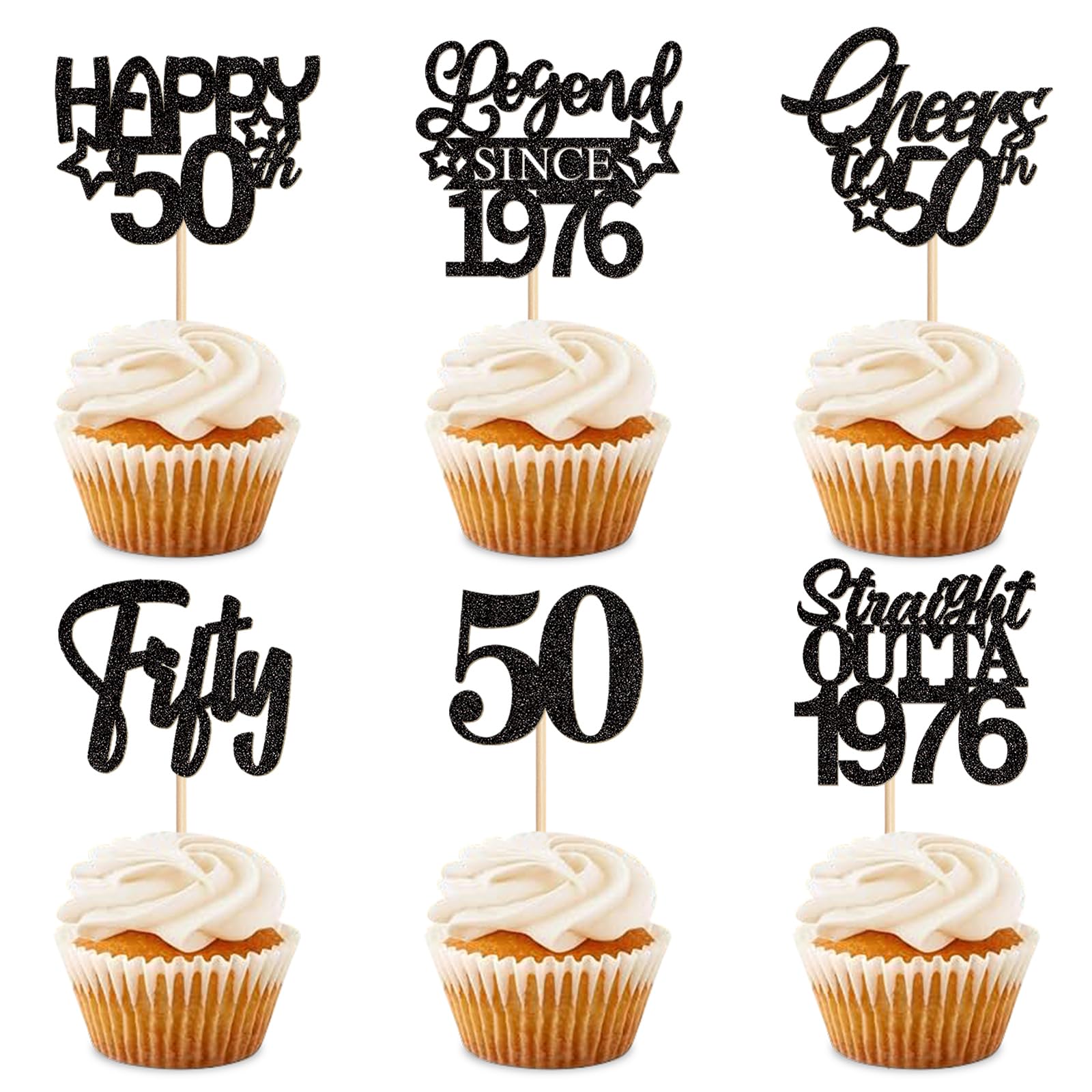 24 Pack 50th Cupcake Toppers Straight Outta 1976 Legend Since 1976 Happy 50th Cheers to 50th Fifty Cupcake Picks Birthday Party Decoration Supplies