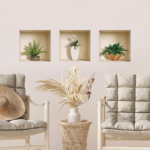 3D-Mirage Paquete de 3 calcomanías de vinilo 3D extraíbles para pared con diseño de arte Magic Peel and Stick 526-MI