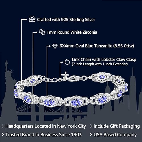 Miniatura 2 de 855ct Oval Azul Tanzanita 925Plata esterlina 7inch pulsera con 1inch extensor 7 con 1 extensor
