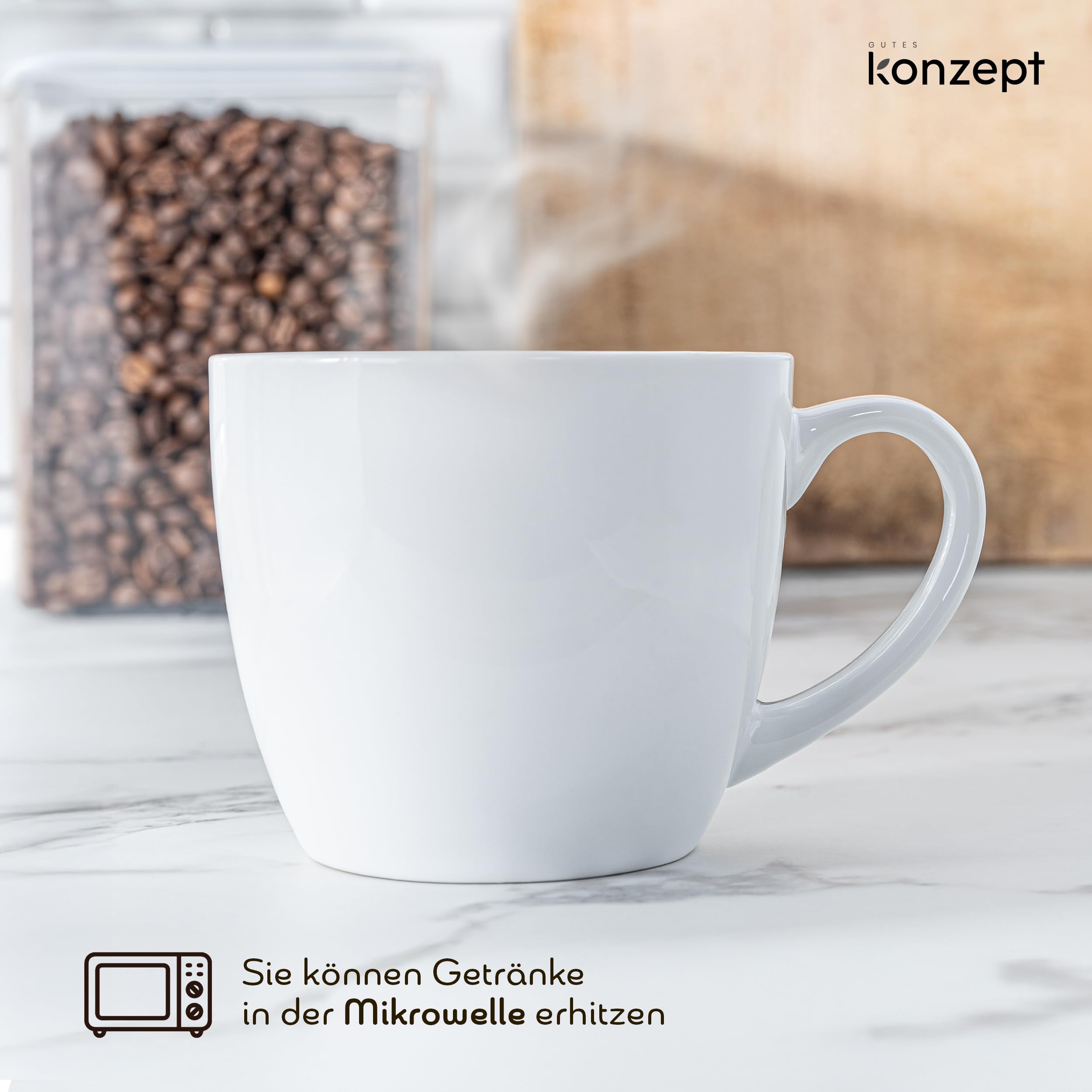 KONZEPT Kaffeetassen Set 6er mit Untertassen, Weiß, Tassen für 6 Personen aus Porzellan zum Bemalen, ideal für Tee, Kaffee, Cappucino, 230 ml