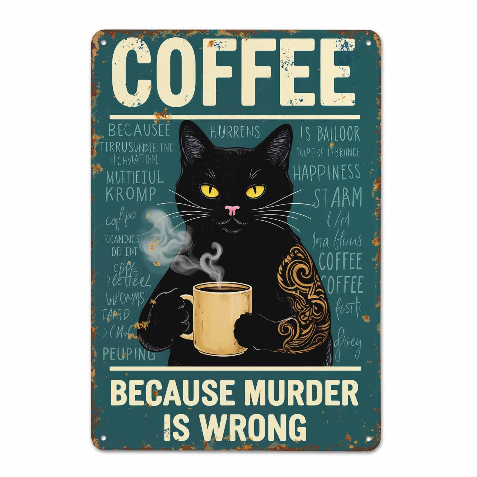 Gsrony Boys Type13 Coffee Black Cat Vintage Metal Tin Sign 8X12,Waterproof