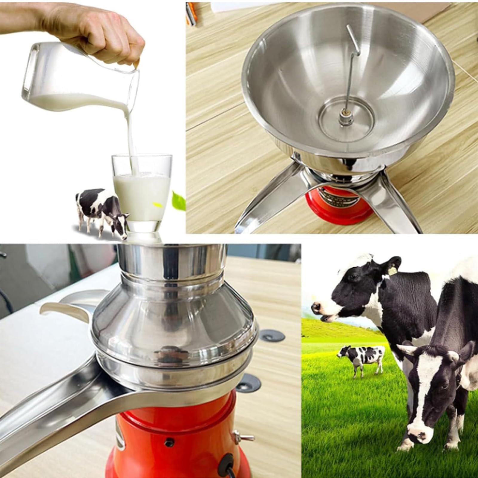 Espumador de leche, separador de crema, separador eléctrico de mantequilla de leche fresca de acero inoxidable, con bandeja de separación de 15 capas, caudal ajustable, fácil de usar, para g