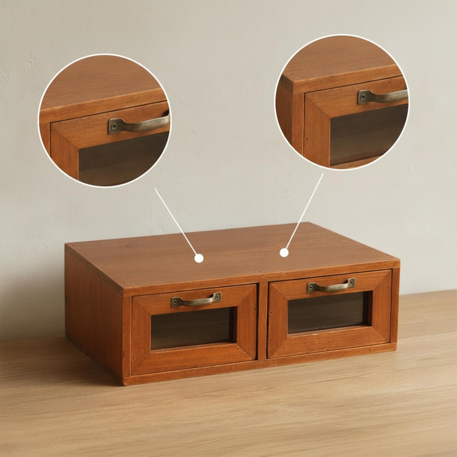 predolo Organizzatore da Scrivania con Cassetti in Legno Organizer da Scrivania con Cassetto Stile Retrò Rialzo per Ufficio, Studio , Due Cassetti Con Finestra E Divisorio Superiore
