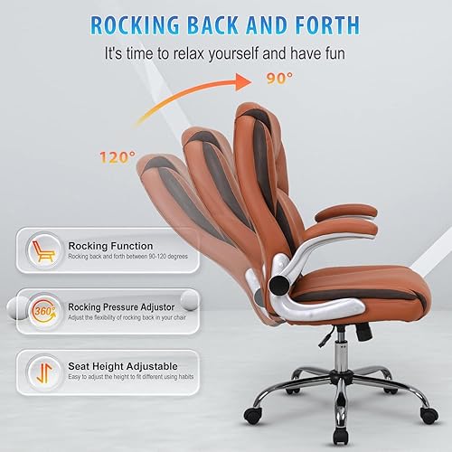 Miniatura 4 de Sillas de oficina ejecutivas con soporte lumbar y brazos abatibles, silla ejecutiva ergonómica de piel sintética, silla de escritorio con ruedas