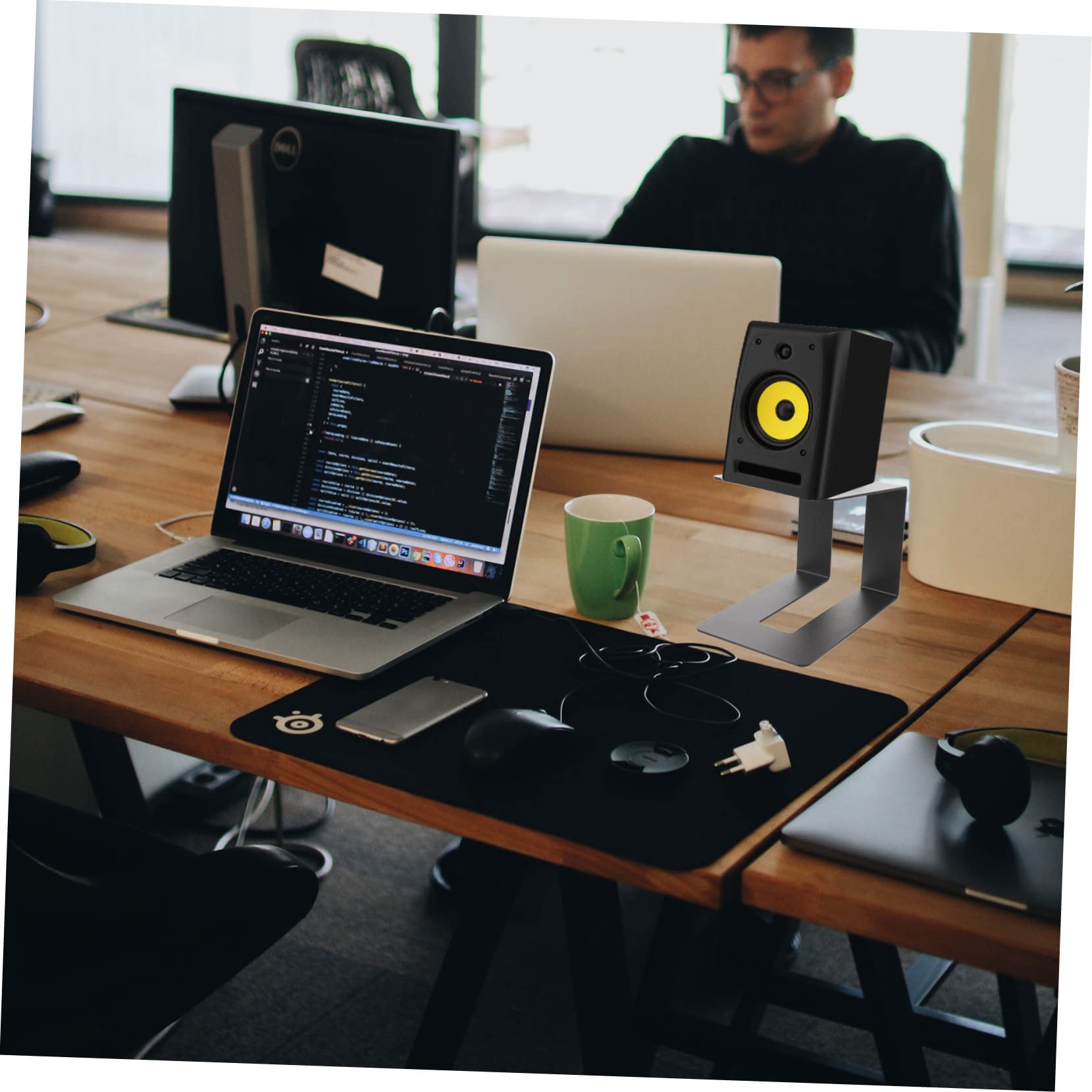 TOYANDONA Support De Haut-Parleur De Bureau en Métal Support pour Enceintes De Moniteur Stabilité Et Absorption des Vibrations Noir 1 Pièce