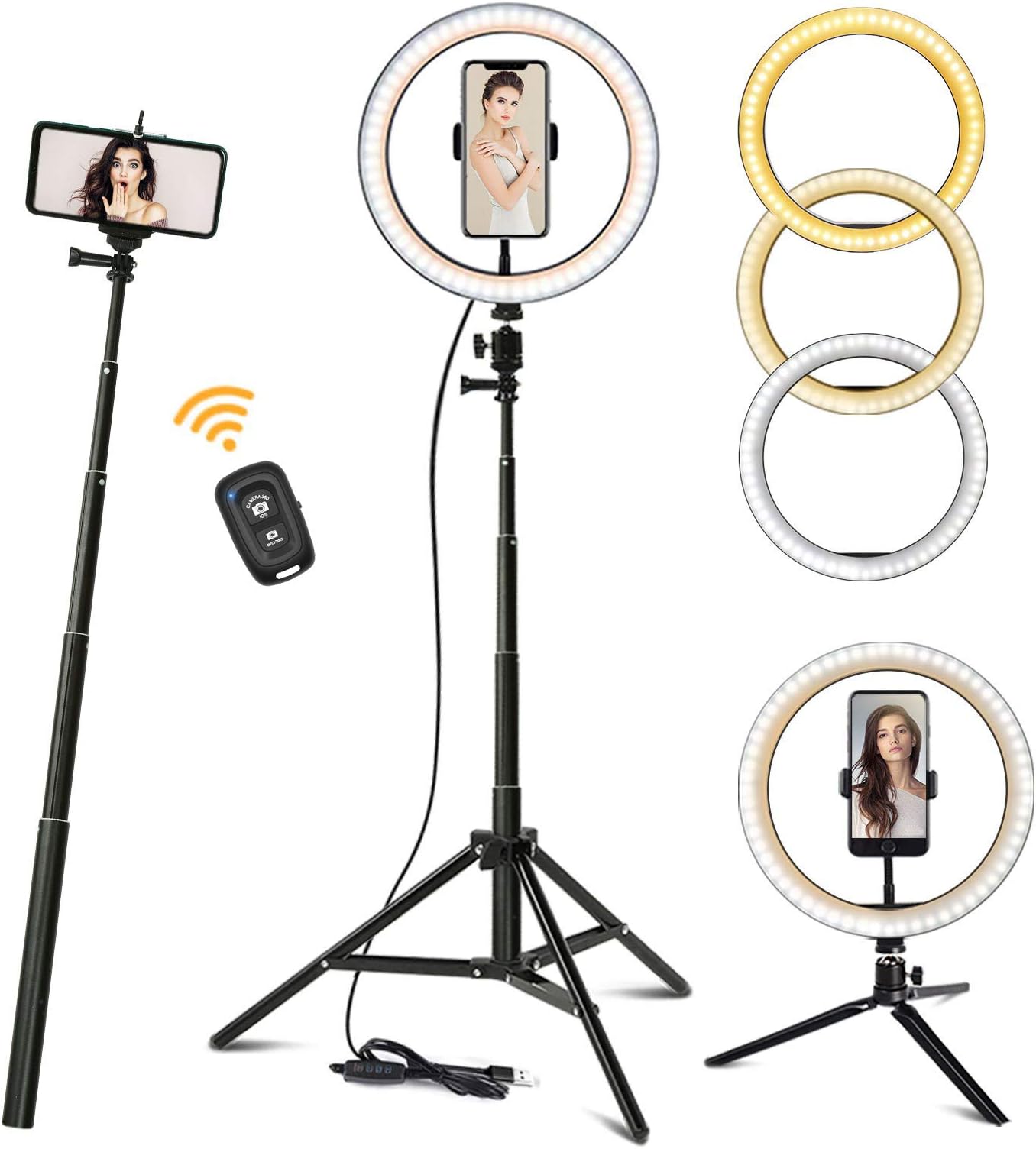 Ring Light 10.2" with 62'' Upgraded Tripod Stand/ Phone Holder/ Remote Control, Maxztill Dimmable Halo Light for Live Stream/ YouTube Video/ Selfie Photography/ Makeup, Compatible with iPhone/ Android