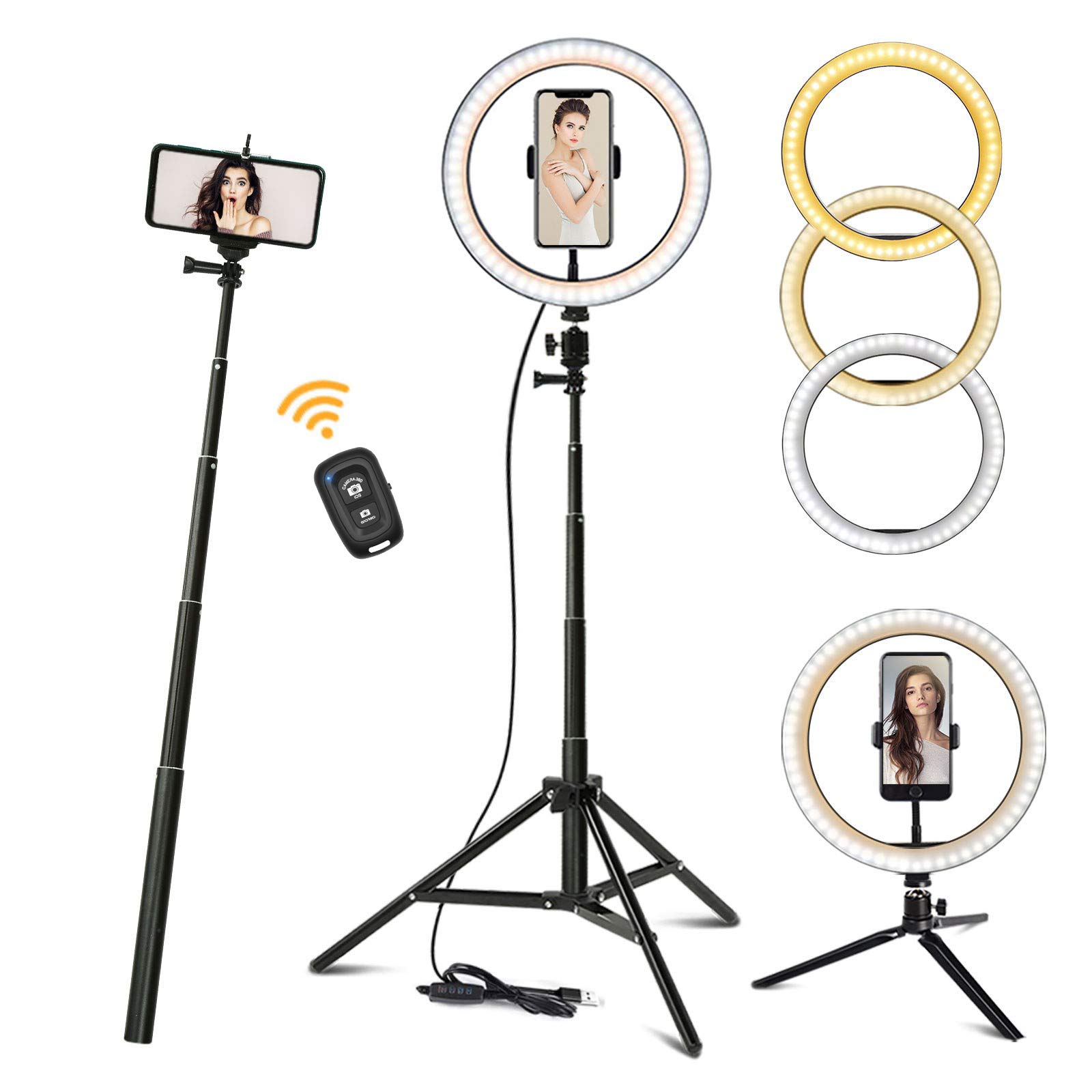 Ring Light 10.2" with 62'' Upgraded Tripod Stand/ Phone Holder/ Remote Control, Maxztill Dimmable Halo Light for Live Stream/ YouTube Video/ Selfie Photography/ Makeup, Compatible with iPhone/ Android