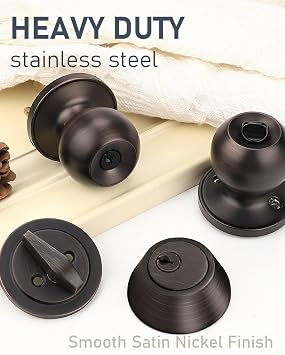 1 Pack Entry Door Locksets with Single Cylinder Deadbolt, Oil Rubbed Bronze Exterior Door Lock Set with Same Key, Front Roound Door Knob and Deadbolt Set
