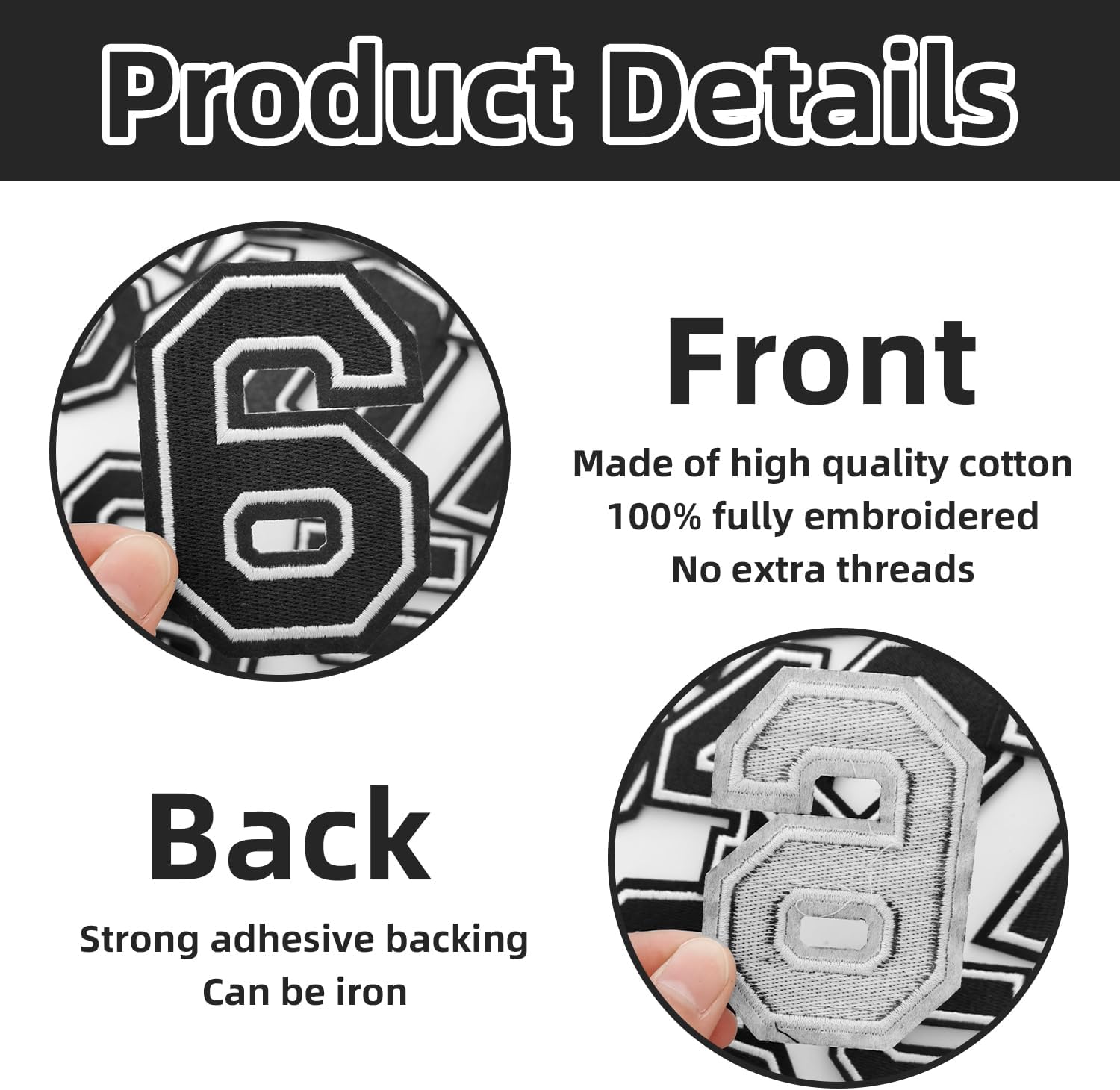 20pcs Iron on Number Patches, Fully Embroidery Varsity Numbers A-Z Patches for Clothing Jacket Backpacks Hat and More, 3.1" Black - Image 2