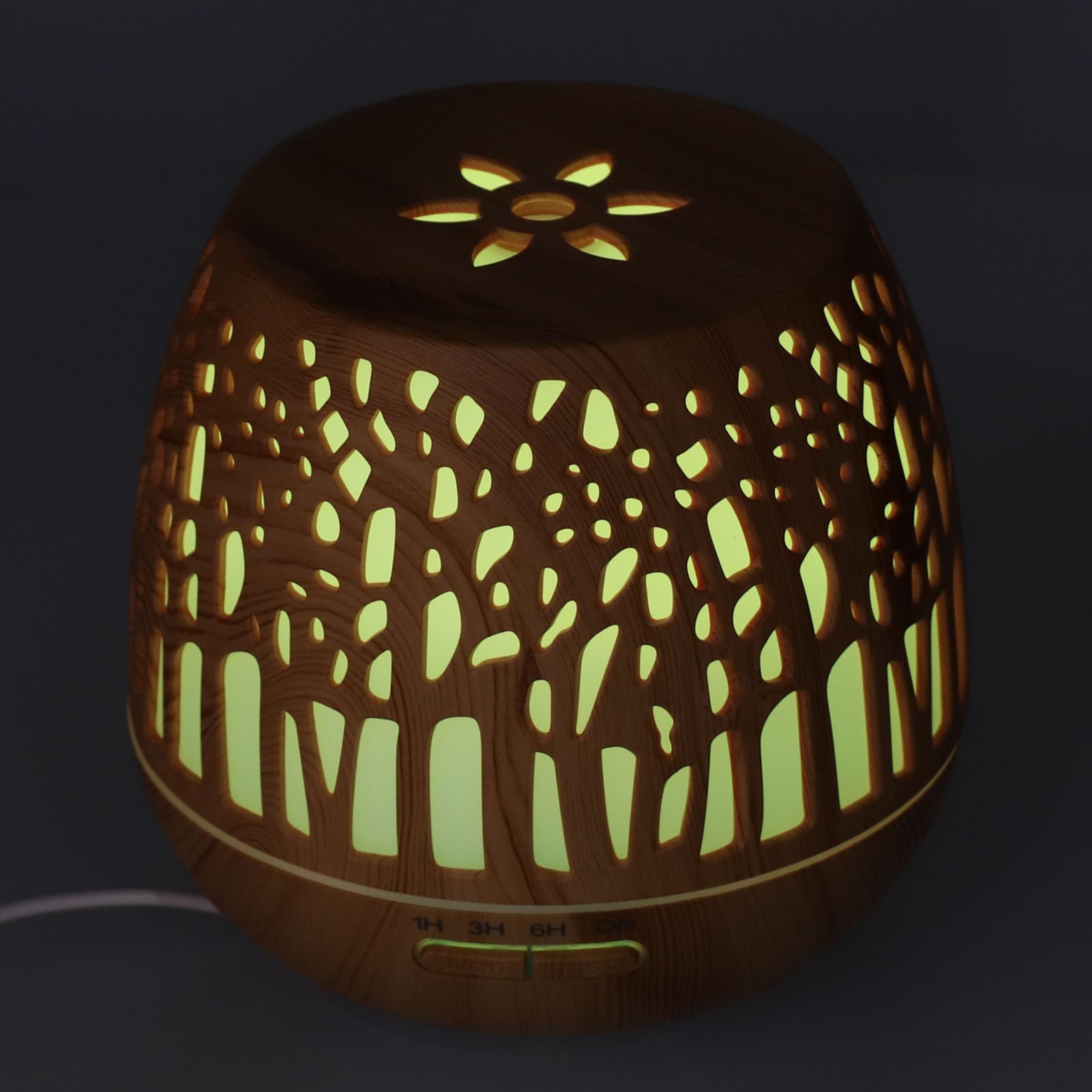 lyrlody Diffuseur d'arômes 400 ML, Diffuseur d'huiles Essentielles PP ABS Grain de Bois, Prise USB avec Brume Silencieuse 36 DB, Lumière 7 Couleurs, Minuterie 8 Heures pour Chambre à Coucher,