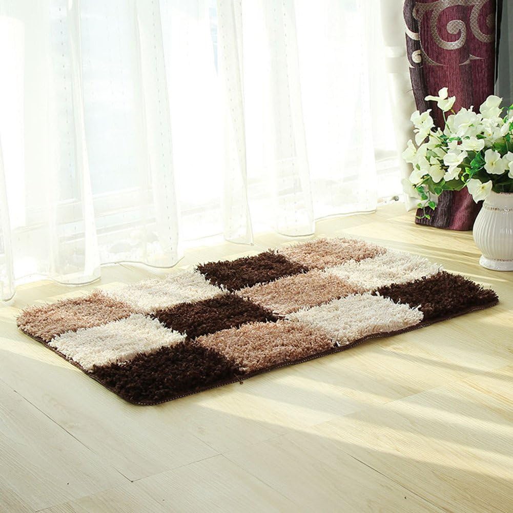 Fanjow® Microfiber Area Rug Geometric Accent Shag Rug Checker Design Non-Slip Washable Modern Shaggy Area Rug Floor Mat for Bedroom, Bathroom (50 * 80cm(20"*31"), Black)