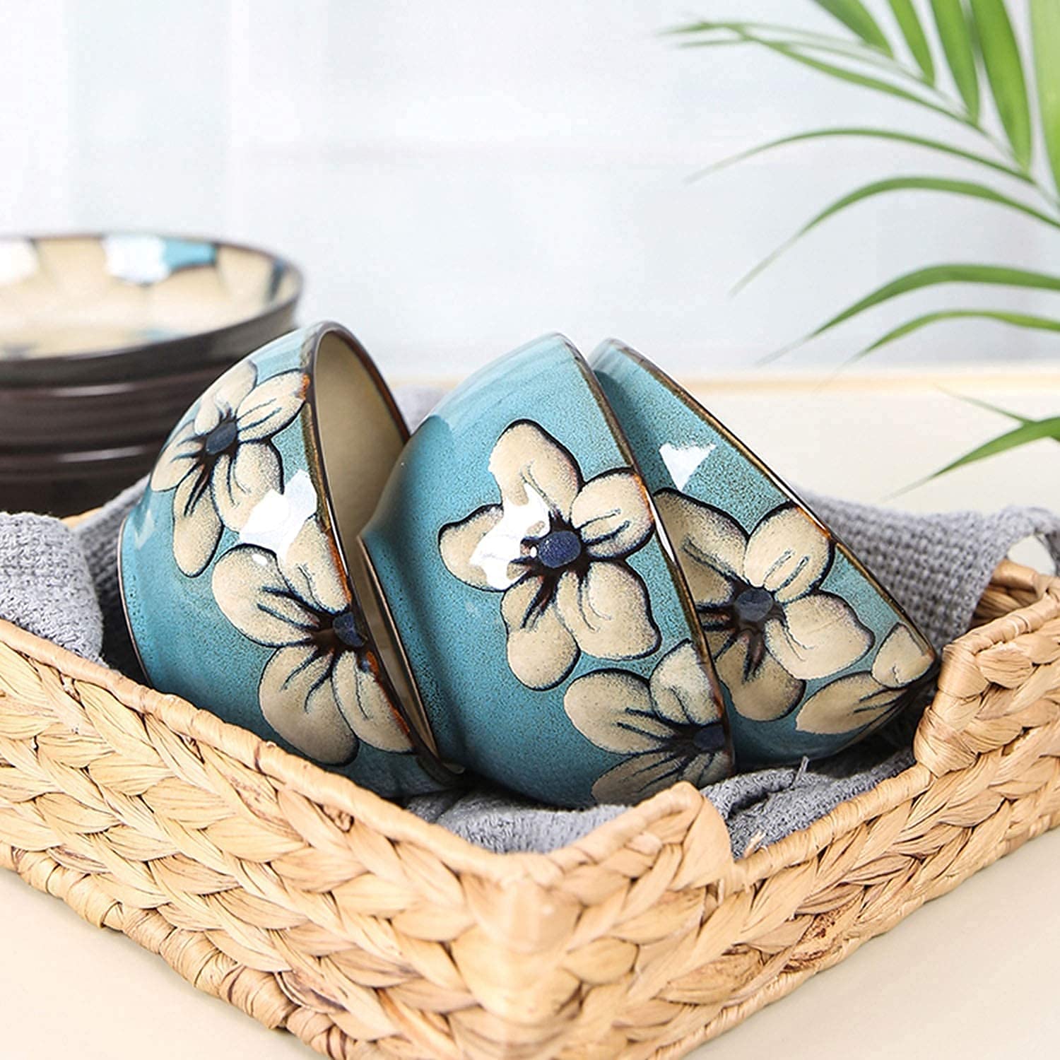 Zestaw obiadowy Luksusowy rodzinny zestaw obiadowy, ręcznie malowany zestaw obiadowy Niebieska miska na ryż Miska na zupę Talerz obiadowy Talerz rybny Kombinacja Ceramiczny serwis domowy dla 2 osób (