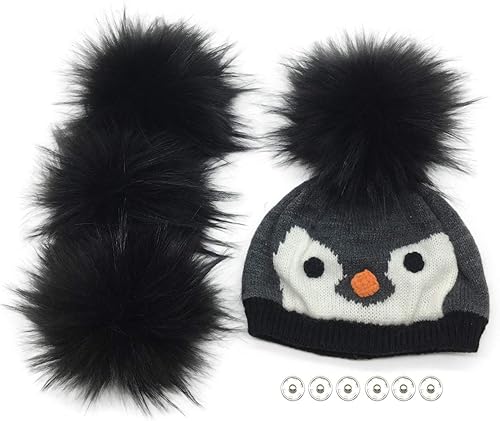 Furryvalley Pompón de piel sintética, 4 unidades, manualidades, bolas esponjosas para sombrero, zapatos, bufandas con cierre a presión, sombrero de