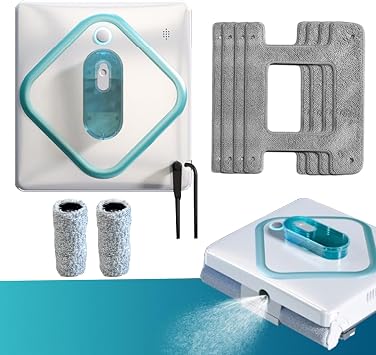 Upgraded Deep Cleaning Window Robot with 60ml Water Tank / 4 Cleaning Cloths, 3-Way Water Spray + Dual Roller Brush, APP+Remote Control, Automated Window Cleaner