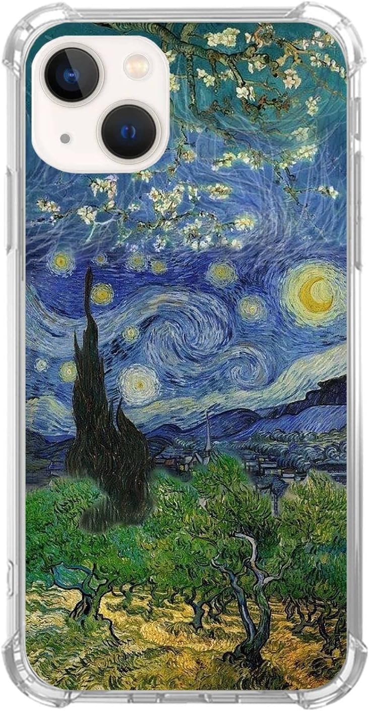 Van Gogh Paintings Phone Case Compatible with iPhone 13, Three Artworks from Van Gogh Art Trendy Cool Girl Boy Case for iPhone 13, Silicone Shockproof TPU Bumper Case