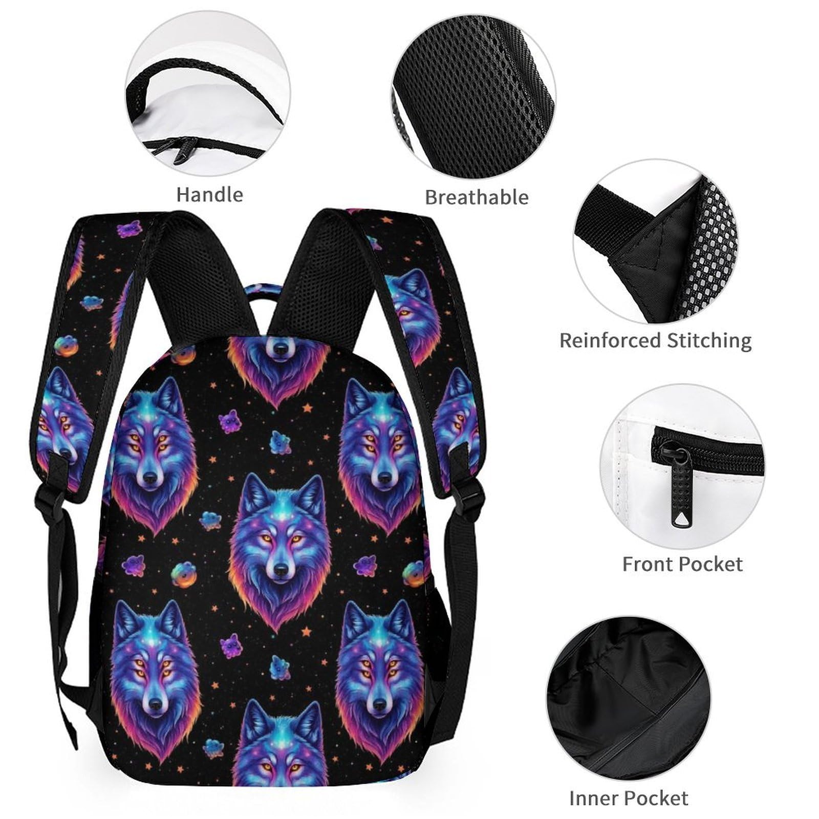 Ensemble sac à dos de voyage avec sac à lunch et trousse de maquillage Galaxy Wolf (2) Boîte et rangement