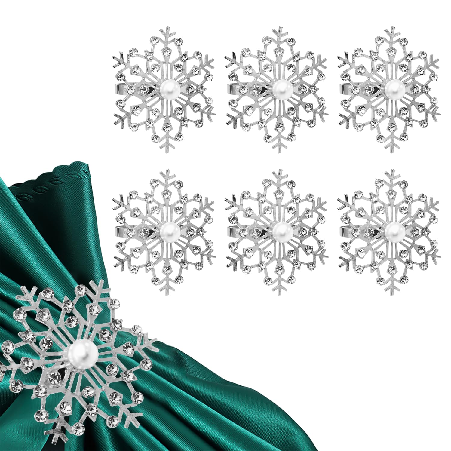 Trimming Shop Snowflakes Napkin Rings, Faux Pearl with Diamante Rhinestone Christmas Napkin Holder