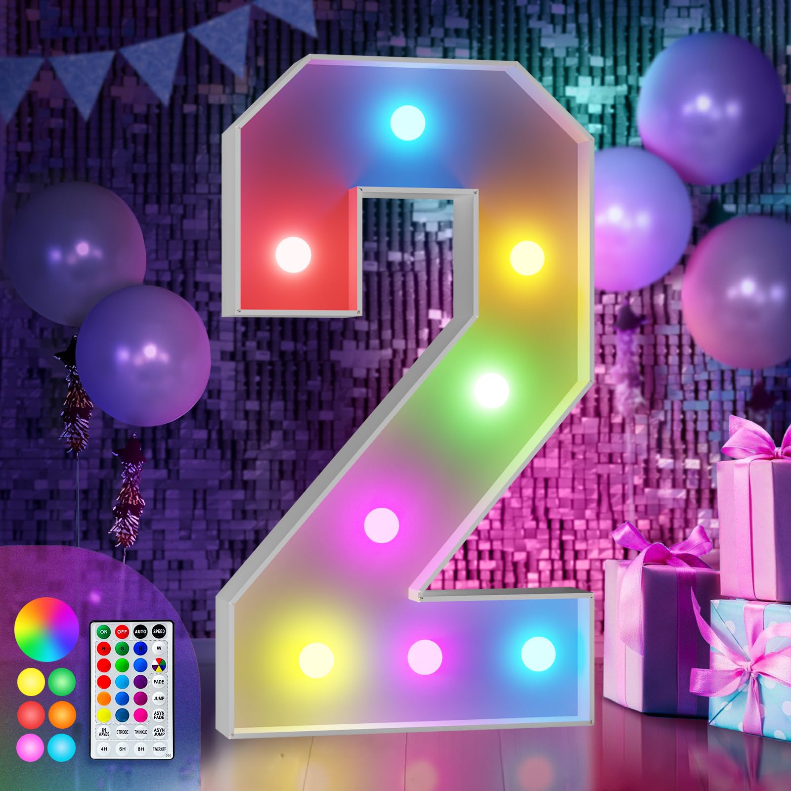 Chiffres de chapiteau multicolores 90cm pour décoration anniversaire 12 et 20 ans