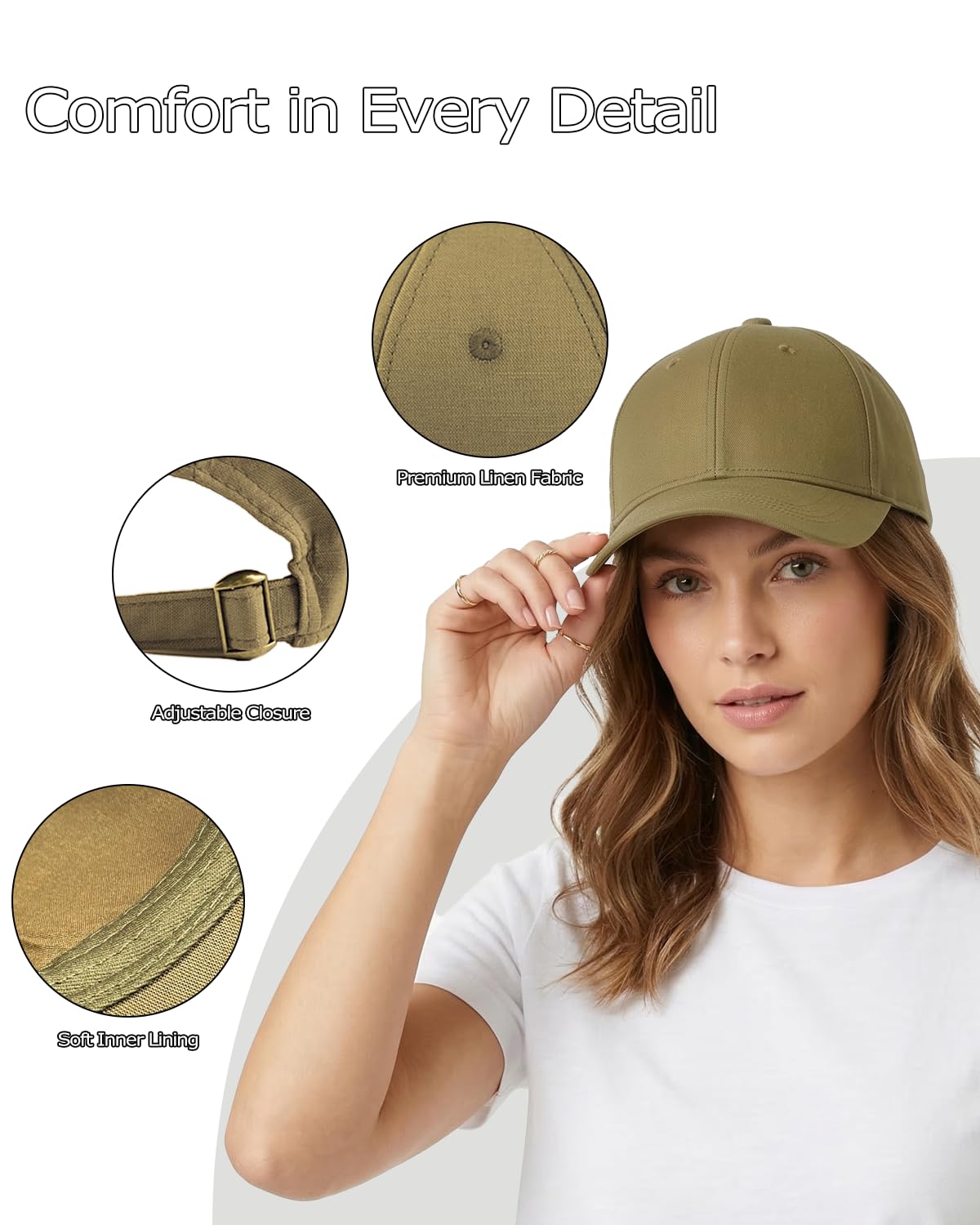 Zylioo Gorra de béisbol de lino XXL para hombres y mujeres, sombrero de verano transpirable grande, gorra casual ajustable para viajes, caminar, playa — view 5