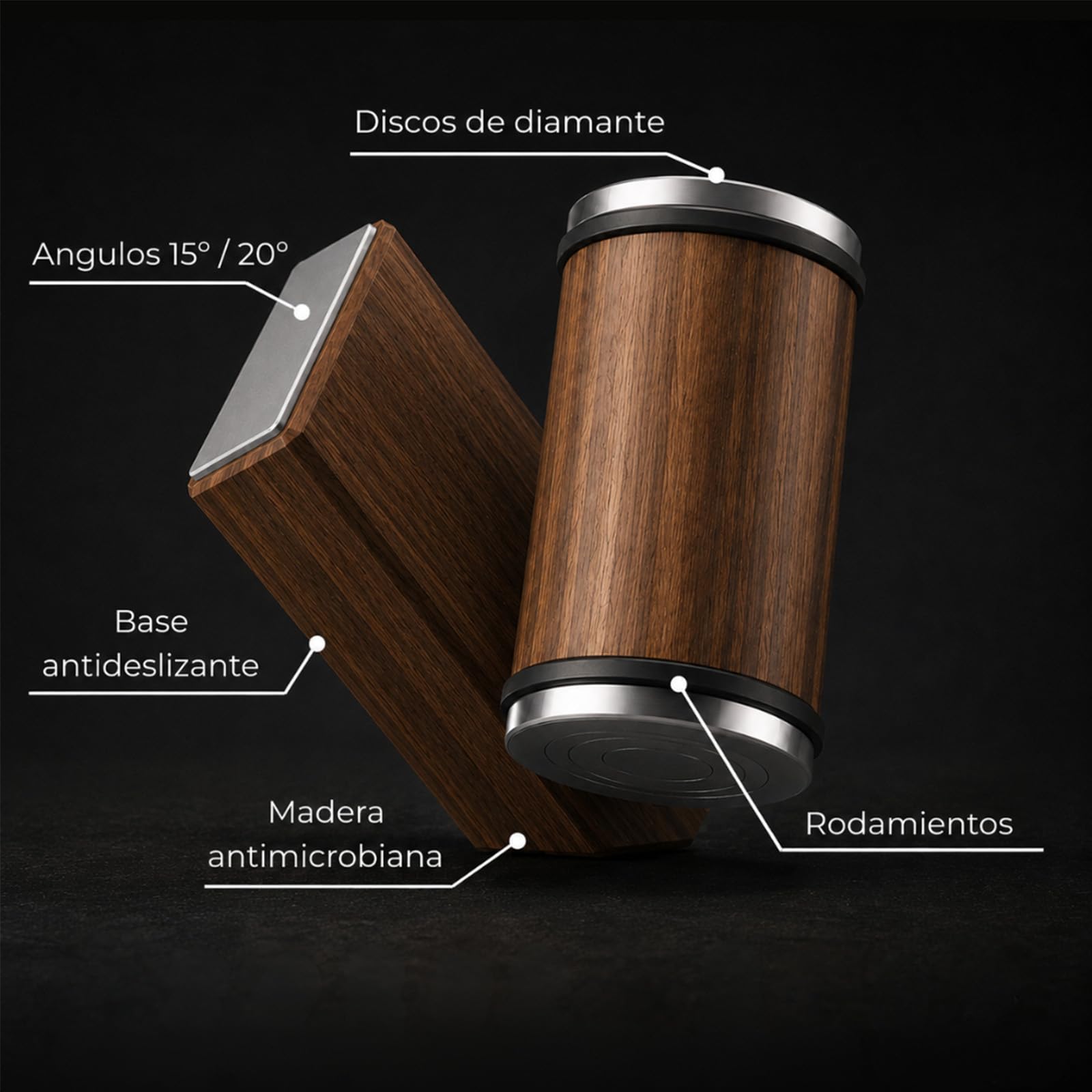 Noren Pro Afilador de cuchillos profesional, discos de diamante (Negro) | Afilador profesional con discos de diamante 400/1000#, ángulos de 15° y 20°, compatible con la mayoría de cuchillos.
