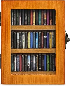 Stress Relief Wood Bookshelf Ornament with 60 Books Miniature Bookcase Decoration for Desktop Ornament Wood Miniature Bookshelf