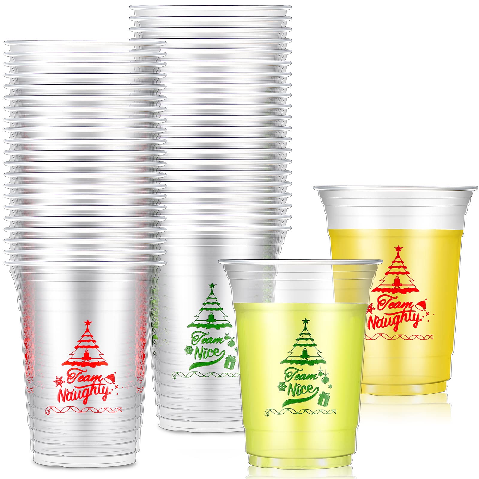 Romooa 30 Pcs Christmas Party Plastic Cups 16 oz Team Naughty or Nice Christmas Cups Disposable Clear Plastic Cups Christmas Party Supply