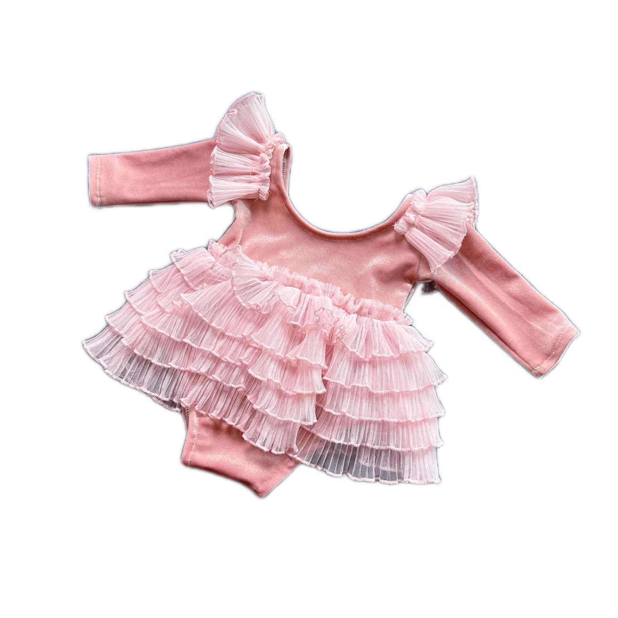 D&J DON&JUDY Newborn Baby Girl One-Piece Velvet Romper Frill Trim Ruffle Jumpsuit with Bow Headwear Cute Infant Outfits