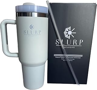 SLURP 40 oz tumbler with handle, lid and straw for hot coffee, ice cold water and drinks. Slurpee (SAND DUNE)