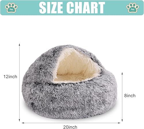 Miniatura 5 de Cama redonda para cueva para perros y gatos con funda con capucha, cama para mascotas con capucha de felpa para perro, cama de piel sintética,