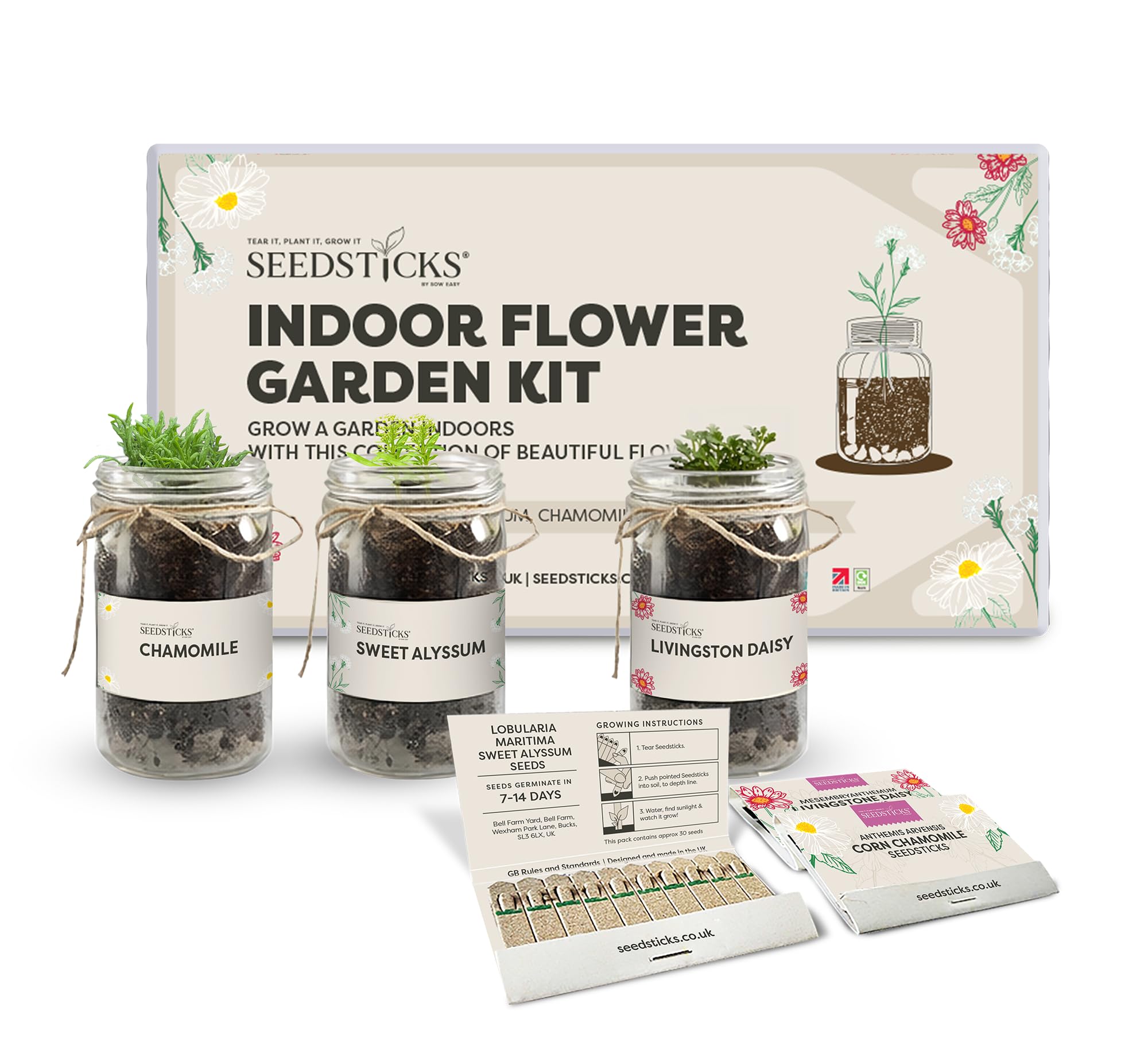 Seedsticks Indoor Flower Garden Kit - Gardening Gift for Plant Lovers