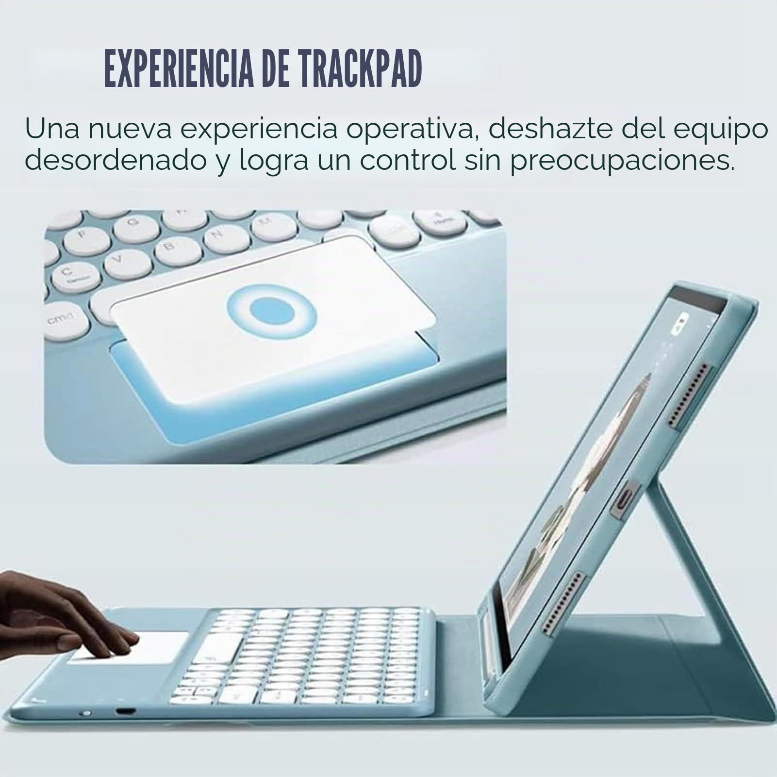 Funda con Teclado para iPad Mini 6.ª Generación 8,3 Pulgadas 2021, Teclas Redondas, QWERTY Español Ñ Teclado Inalámbrico Bluetooth Desmontable con Trackpad, Ratón y Ranura para Lápiz, Negro