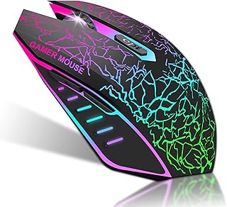 Wireless PC Gaming Mouse, Rechargeable USB Wireless Mouse for Desktop/Laptop, 800 to 1600DPI, Changing RGB Light, Ergonomic with 6 Programmable Buttons for Computers Windows 7/8/10/XP Vista Linux
