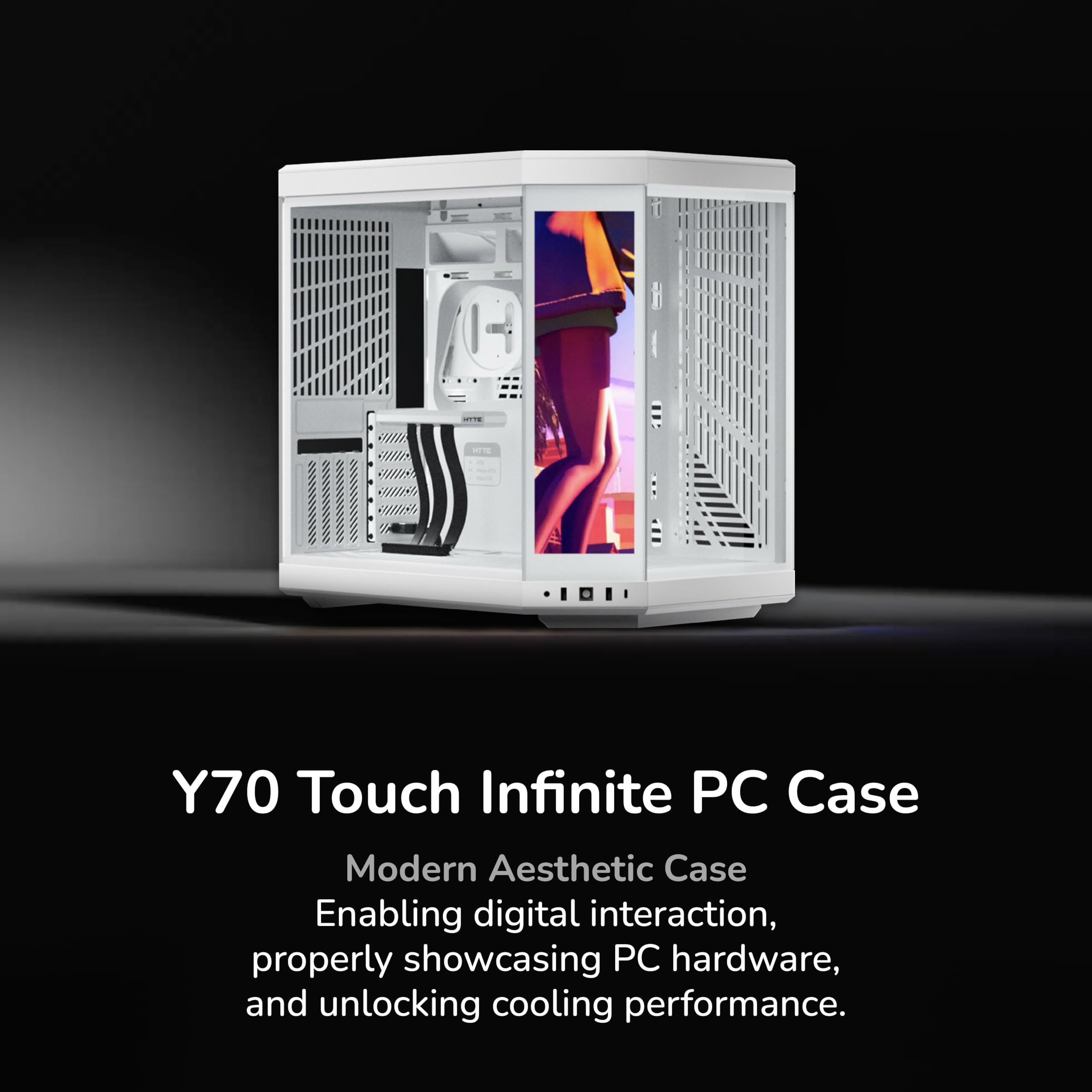 Hyte Y70 Touch Infinite Dual Chamber ATX Mid Tower Modern Aesthetic Case with Integrated 2.5K LCD Touchscreen - Snow White - 3