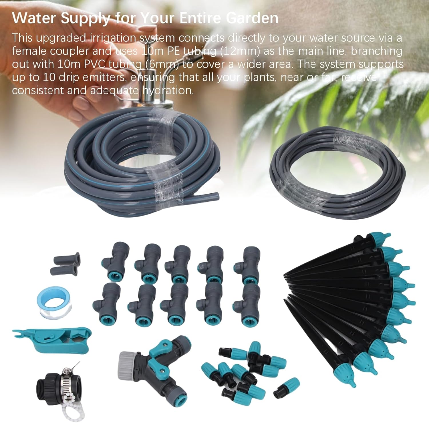 Automatic Dripper Irrigation Kit with Spray Head, Dripper Adjustment, Greenhouse Micro Drip for Lawn Garden Veg Greenhouse Bed Watering, Pool Cooling