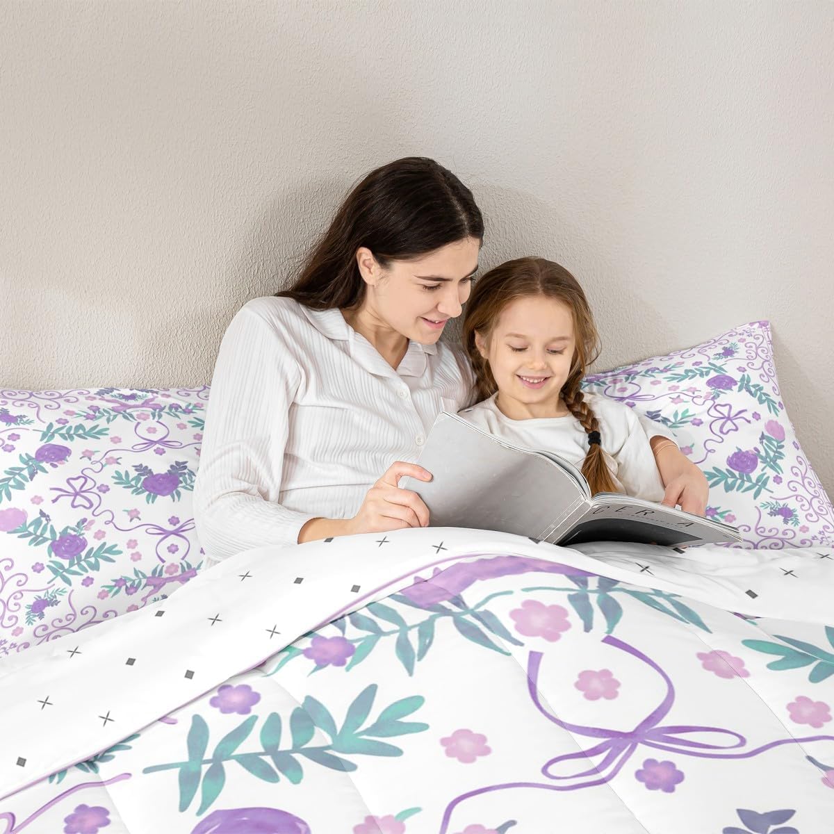 Erosebridal Purple Bow Twin Comforter Set for Girls,Floral Coquette Bowknot Bedding Set Bow Tie Bohemian Quilt Farmhouse Preppy Room Decor Vinatge Watercolor Bows Botanical Aesthetic Bed Set