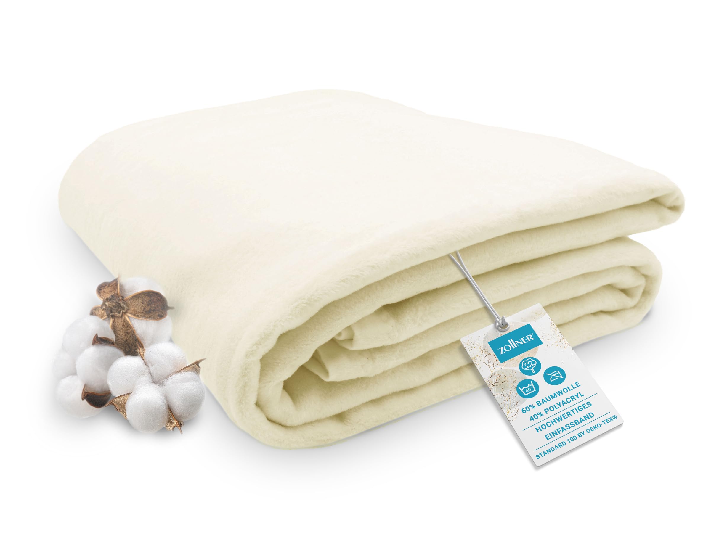 ZOLLNER Kuscheldecke flauschig in 150x200 cm - weiche und langlebige Sofadecke in Creme - waschbar bis 40°C - Mischgewebe - mit elegantem Einfassband - Hotelqualität - Oeko Tex® Zertifiziert