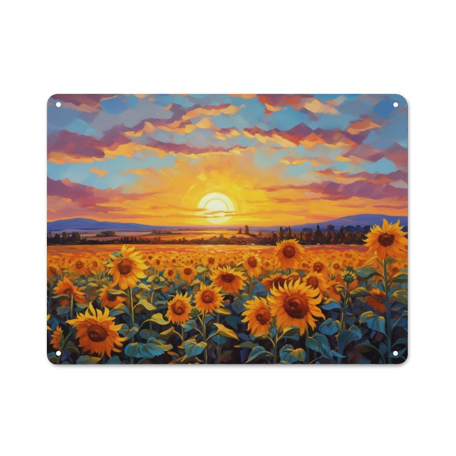 Junmoney Style-18 Loft Style Sunflower Sunset Decorative Metal Plaque 30X40cm, Studio Wall Art For Workspace, Cafe, Hallway Or Garage