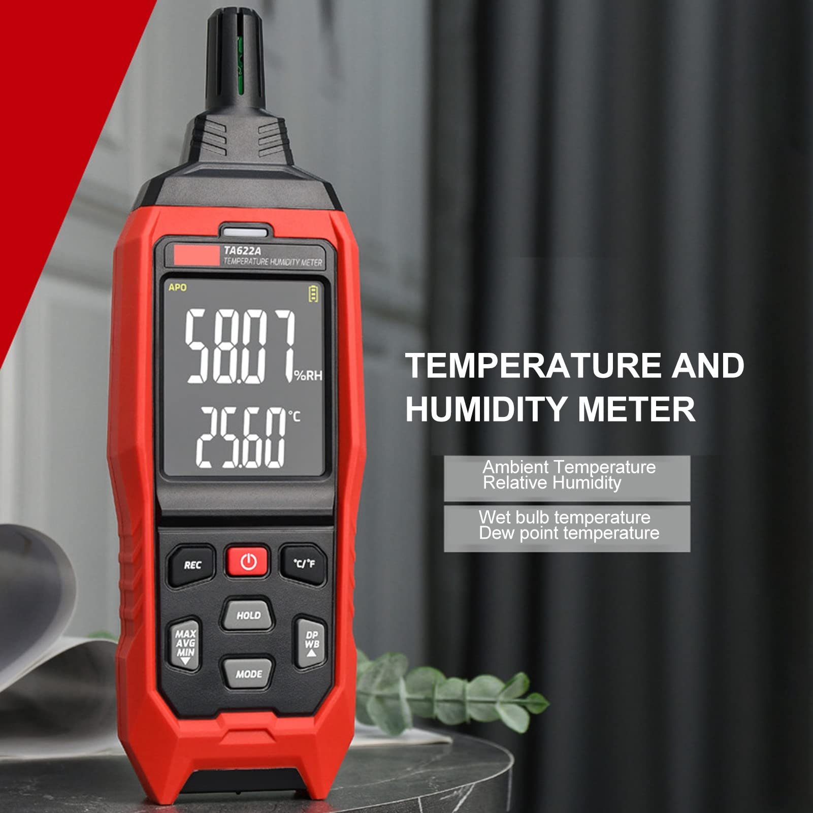 Tbest Misuratore Digitale di umidità e Temperatura, Igrometro con Misurazione del Punto di Rugiada e del Bulbo Umido Sensore SHTC3 Ad Alta Precisione Funzione di Allarme Personalizzata Display LCD