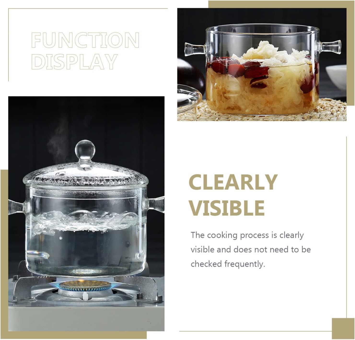 Glass Cooking Pot with Lid and Handle, 1.35L/45 oz Clear Glass Stovetop Pot, Cookware Stovetop Set, Saucepan for Noodles Pasta Soup Milk