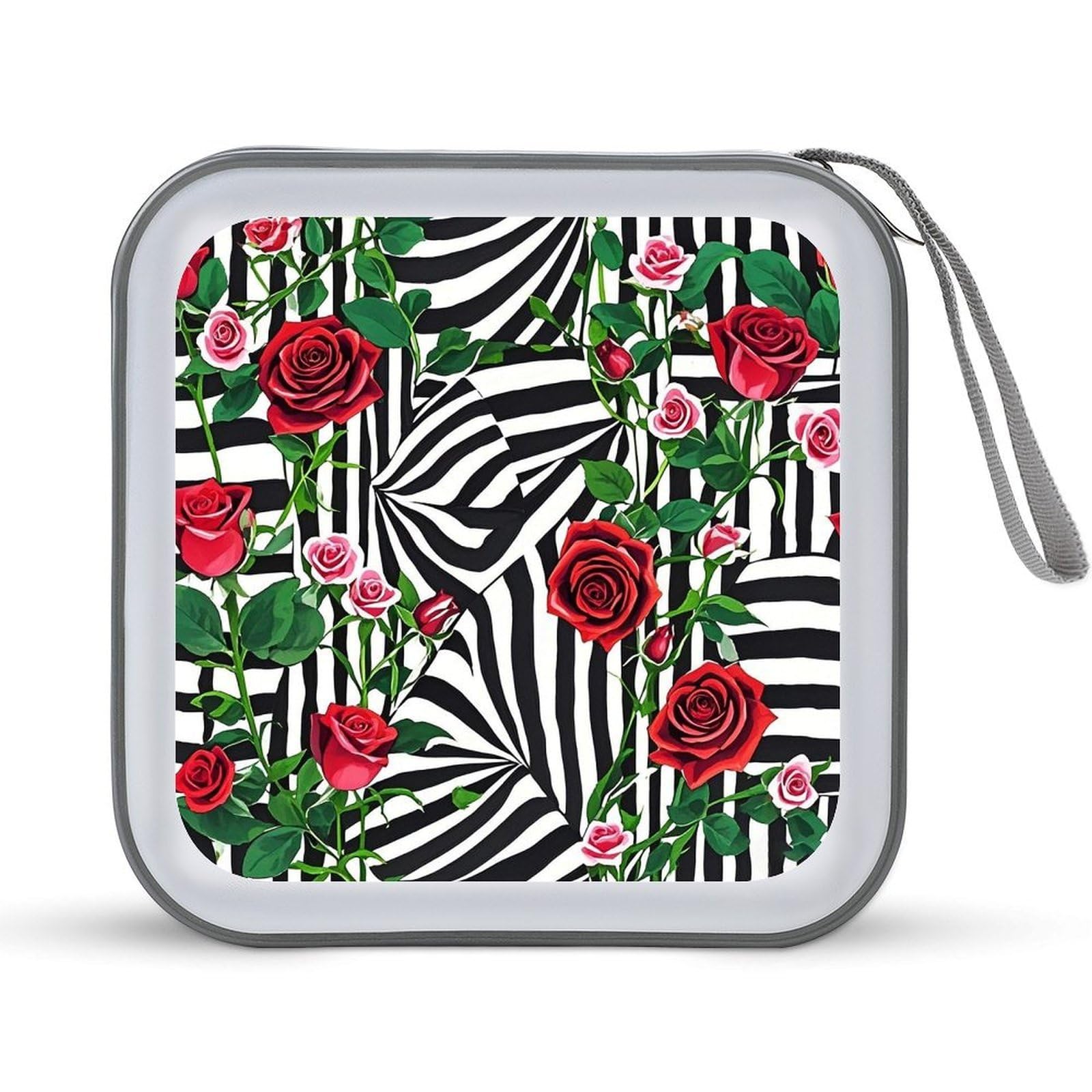 Funda para CD de plástico duro con diseño de rayas y rosas, estuche portátil para 40 discos
