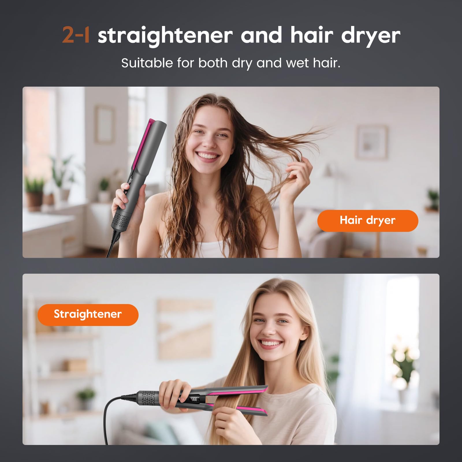 slopehill Air Haarglätter,1600W Ionen Glätteisen für Nass & Trocken Haar | OHNE Heizplatten, Ohne Hitzeschäden, Stärkerer Luftstrom für besseren Glätteffekt, Leichter & Leiser, 90-160°