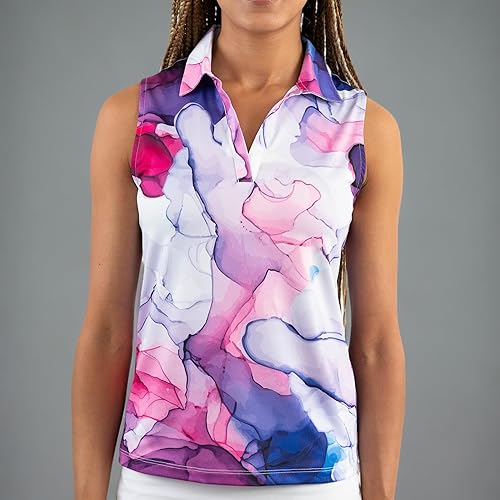 Miniatura 8 de YATTA GOLF Polo de golf sin mangas para mujer, resistente a las arrugas, y cuello en V para mujer, elastano y poliéster