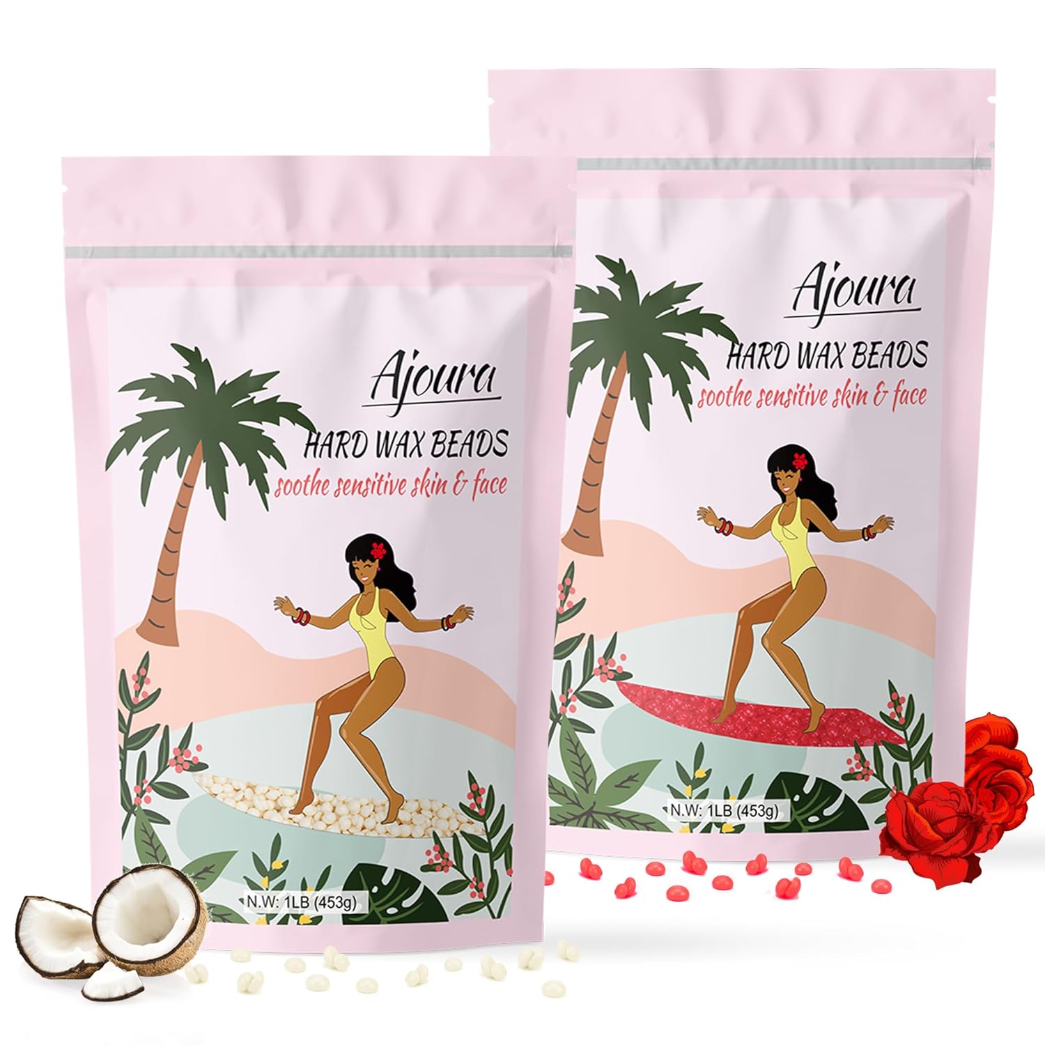 1 lb cream wax beads & 1 lb rose hard wax