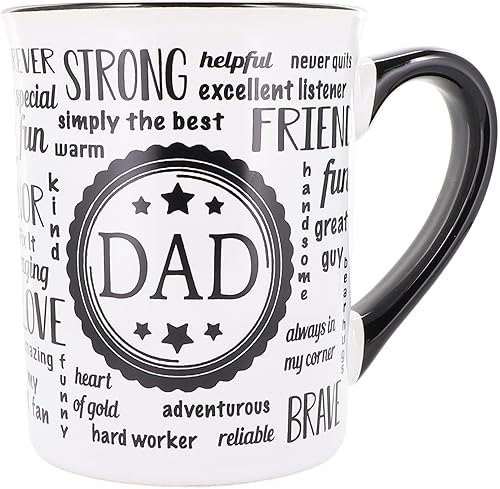 Cottage Creek Taza para papá, taza de café de cerámica tipo tipografía en caja de regalo en blanco y negro de 16 onzas, tazas de café para papá,