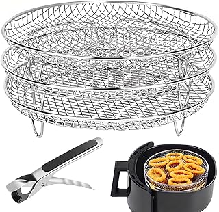 Air Fryer Rack for Ninja Air Fryer, 3 Stackable Dehydrator Racks with Clip, Stainless Steel Air Fryer Basket Tray, Multi-Purpose Air Fryer Accessories for Oven and Press Cooker