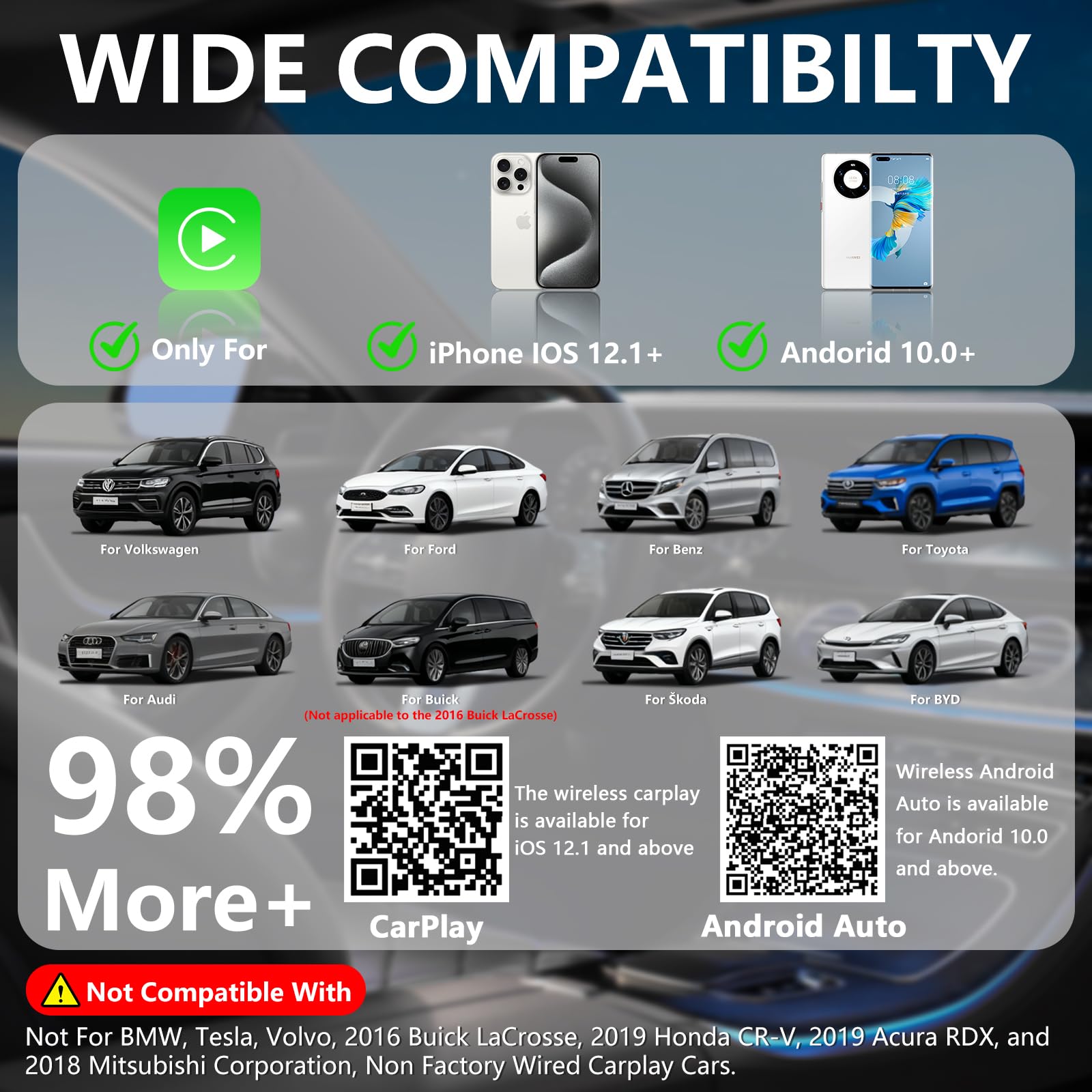 CarPlay Wireless Adapter, Mini kabelloser Car Play Adapter für iPhone, Upgrade Mini Wireless Adapter für CarPlay & Android Auto, Plug und Play Apple Carplay Box, Geeignet für Autos ab Baujahr 2015