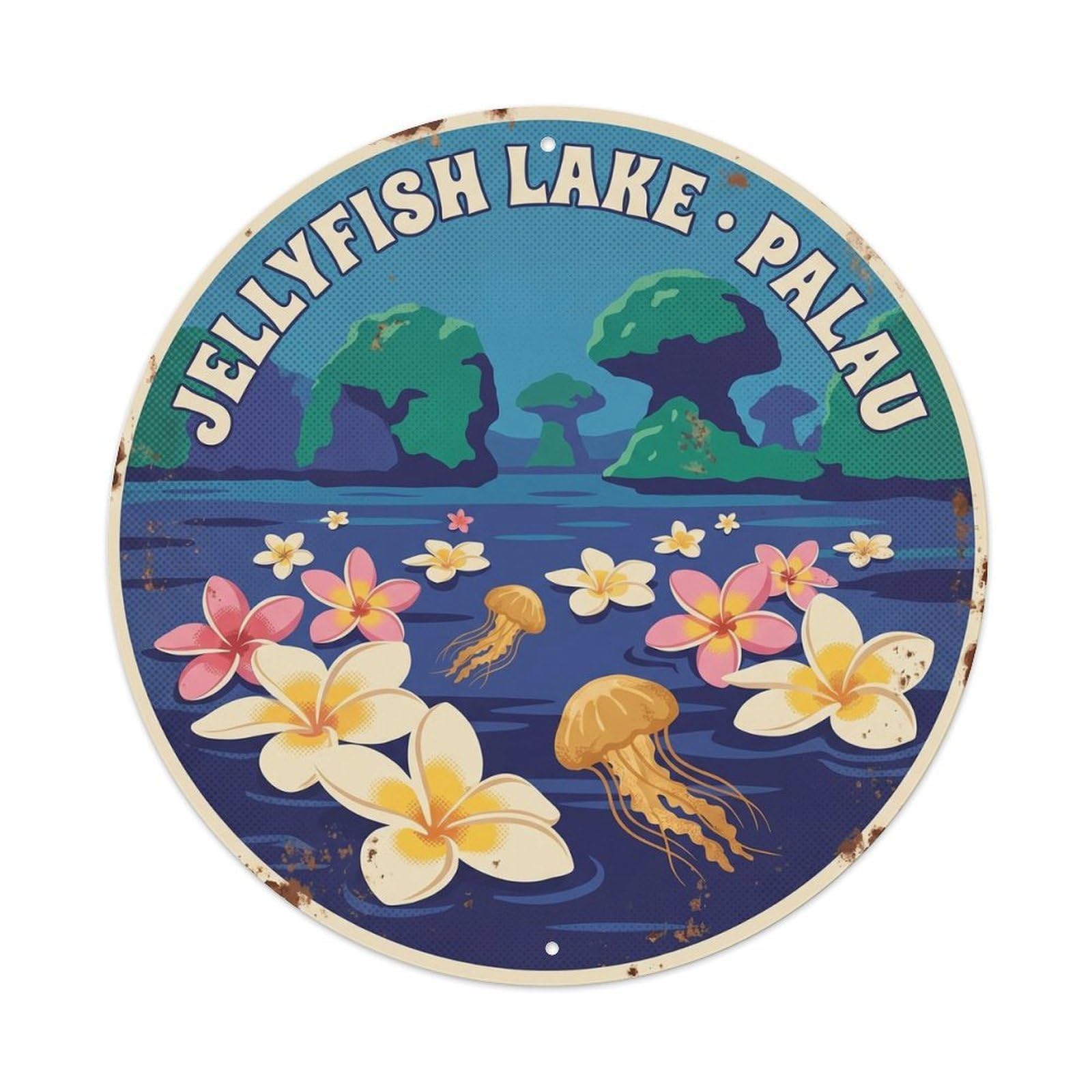 Olyhtr 8X8inch Classic Style Palau Plumeria Jellyfish Lake Retro Reef Diving Metal Tin Sign